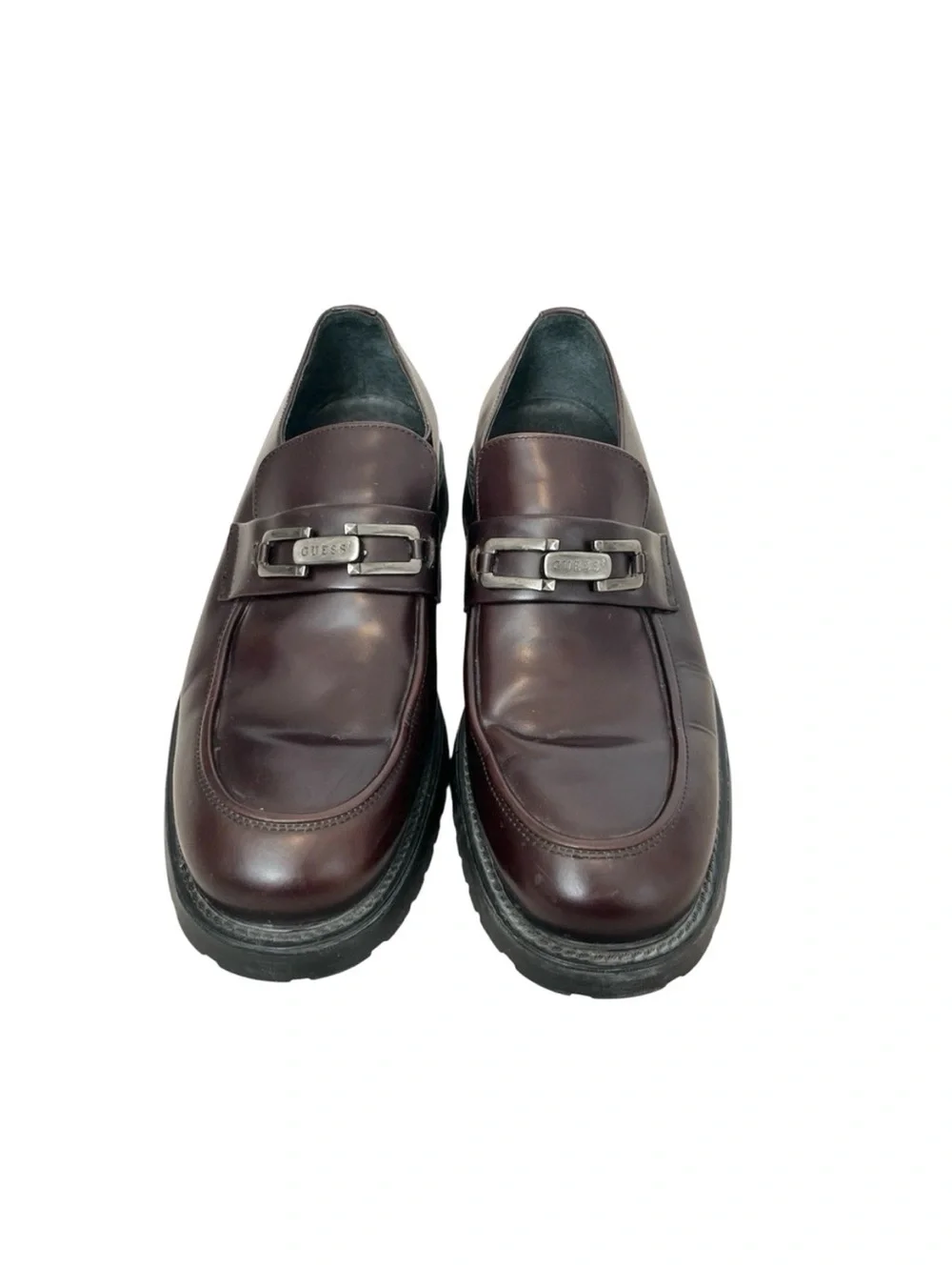 Guess Men's Brown Leather Buckle Loafers Size: 10 1/2